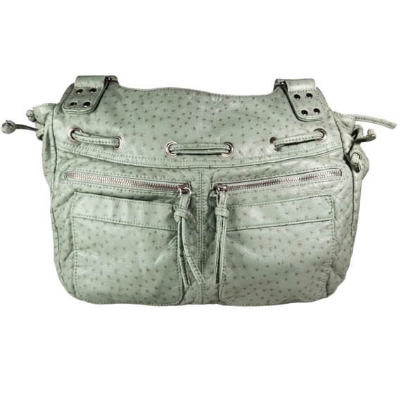 Bueno Sage Green Faux Ostrich Satchel - Picture 1 of 6